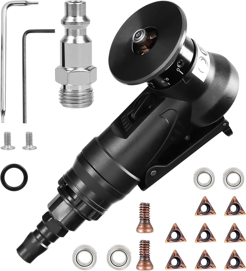 dcvbny Pneumatic Chamfering Tool Handheld, Mini Air-Powered Chamfering Machine Trimming, 45° Arc Corner with 1/4 Inch Air Inlet for Metal Wood Beveling Deburring (C Angle Blades) - Image 1
